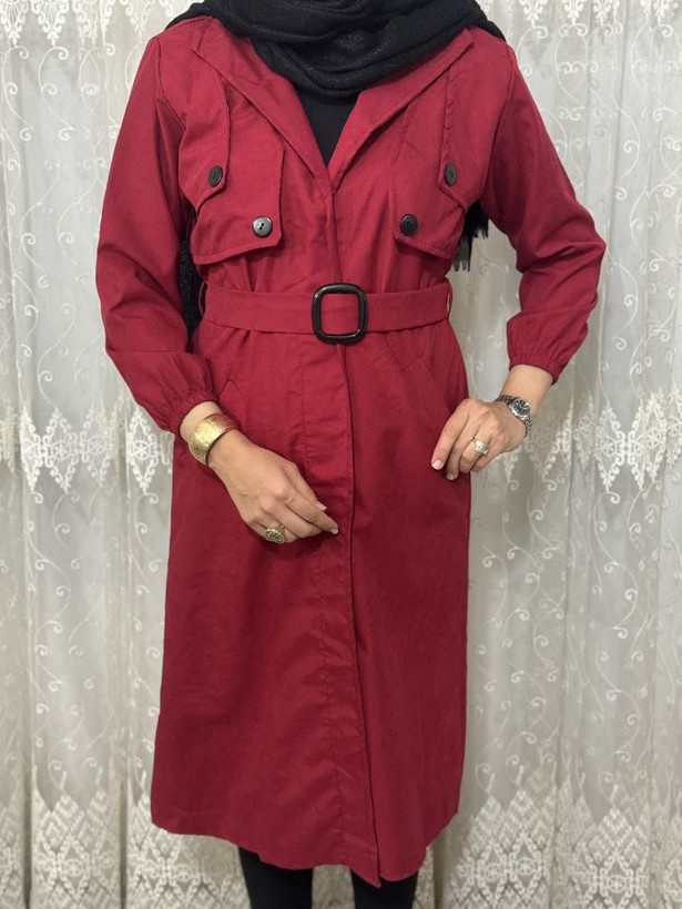 خرید مانتو بلند کمربندی